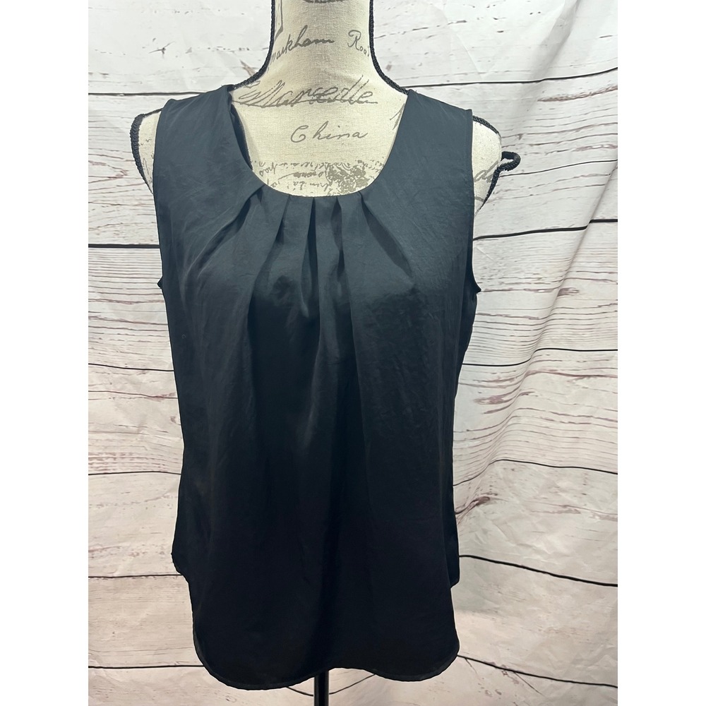 Croft & Barrow Womens Black Pleated Scoop Neck Sleeveless Blouse Top Size M